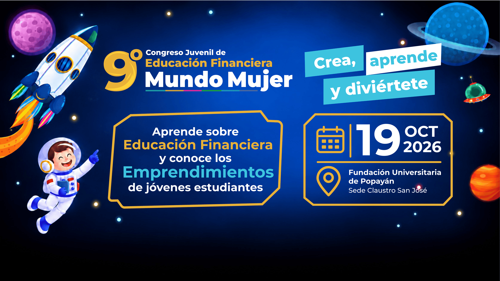 9.º Congreso Juvenil de Educación Financiera Mundo Mujer, 19 de octubre de 2026, Fundación Universitaria de Popayán